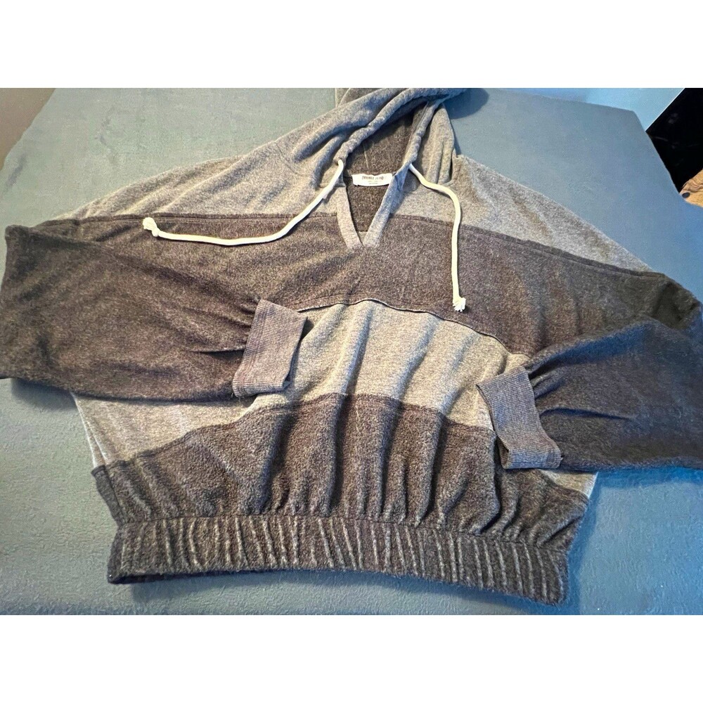 Double Zero Women’s Pullover Hoodie cropped Drawstring Slouchy Gray Size L